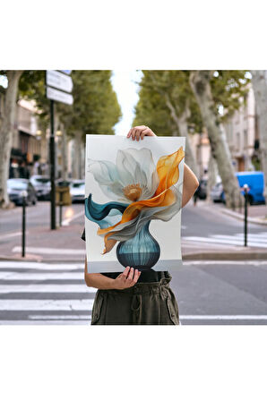 Çerçevesiz Poster Mavi Retro Vazo