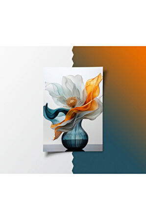 Çerçevesiz Poster Mavi Retro Vazo