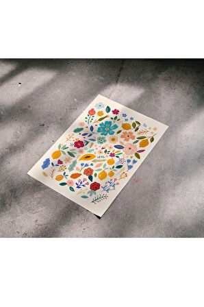 Çerçevesiz Poster Renkli Bitki ve Çiçek Temalı Dijital Baskı Poster,Krem RengiEv, Ofis, Salon