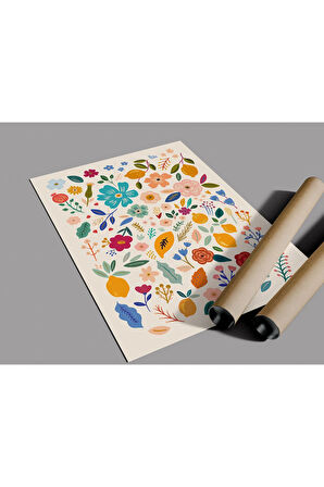 Çerçevesiz Poster Renkli Bitki ve Çiçek Temalı Dijital Baskı Poster,Krem RengiEv, Ofis, Salon