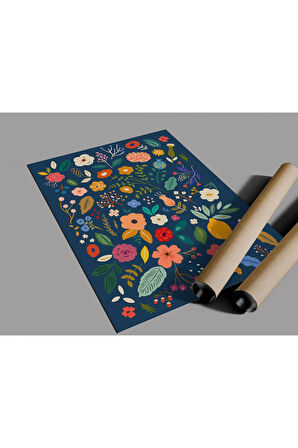 Çerçevesiz Poster Renkli Bitki ve Çiçek Temalı Dijital Baskı Poster, Mavi,Ev, Ofis, Salon Dekorasyon