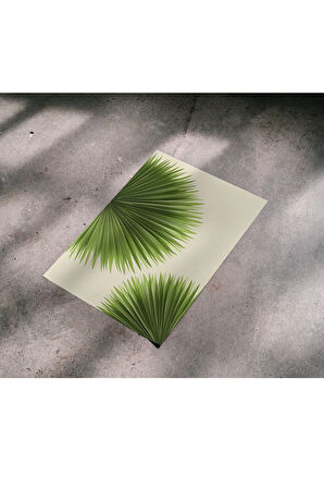 Çerçevesiz Poster Yeşil Palmiye Yaprağı Temalı Dijital Baskı Poster,Krem Rengi Ev, Ofis, Salon
