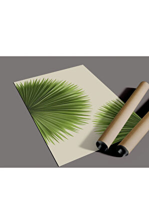 Çerçevesiz Poster Yeşil Palmiye Yaprağı Temalı Dijital Baskı Poster,Krem Rengi Ev, Ofis, Salon