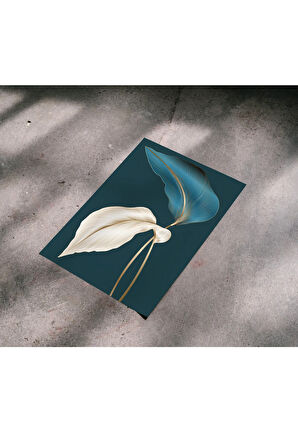 Çerçevesiz Poster Mavi ve Bej yaprak Dijital Baskı Poster, Ev, Ofis, Salon