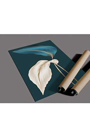 Çerçevesiz Poster Mavi ve Bej yaprak Dijital Baskı Poster, Ev, Ofis, Salon