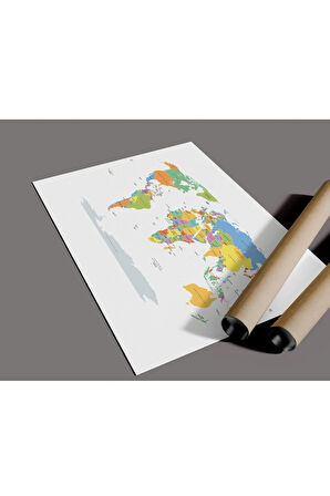 Çerçevesiz Poster Dünya Haritası Dijital Baskı Poster, Ofis, Salon Dekorasyon