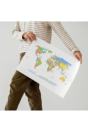 Çerçevesiz Poster Dünya Haritası Dijital Baskı Poster, Ofis, Salon Dekorasyon