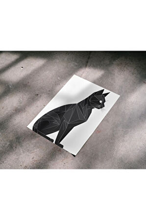 Çerçevesiz Poster, Dijital Baskı Geometrik Desen Siyah Kedi Poster,Modern,Soyut,Minimalist