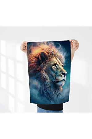 Çerçevesiz Poster Aslan Temalı, Dijital Baskı Poster Aslan, Ofis, Salon Dekorasyon