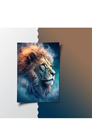 Çerçevesiz Poster Aslan Temalı, Dijital Baskı Poster Aslan, Ofis, Salon Dekorasyon