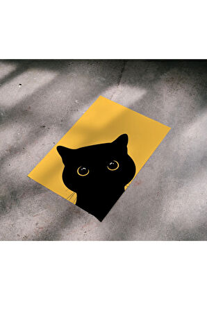 Çerçevesiz Poster Kara Kedi, Dijital Baskı Kağıt Poster Kara Kedi, Ofis, Salon Dekorasyon