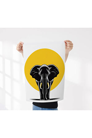 Çerçevesiz Poster, Dijital Baskı Kağıt Poster,Soyut,Fil Slüeti ve Sarı Daire, ,Fil Temalı,Minimal