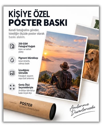 Kişiye Özel Poster Baskı, İstenilen Görselde ve Farklı Ölçü Seçenekleri,250 Gsm Poster Kağıdı ve Pigment Mürekkebi, Çerçevesiz