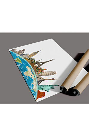 Çerçevesiz Poster Dünya Anıtları Dijital Baskı Poster, Ofis, Salon Dekorasyon