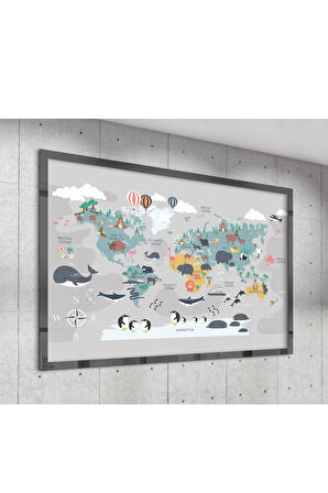 Çerçevesiz Poster,Hayvan,Doğa,Keşif,Kıta,Okyanus,Ülke adı içeren Dünya haritası,Dijital Baskı Poster