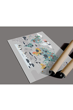 Çerçevesiz Poster,Hayvan,Doğa,Keşif,Kıta,Okyanus,Ülke adı içeren Dünya haritası,Dijital Baskı Poster