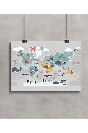 Çerçevesiz Poster,Hayvan,Doğa,Keşif,Kıta,Okyanus,Ülke adı içeren Dünya haritası,Dijital Baskı Poster