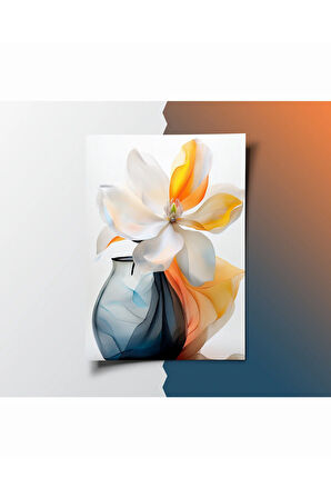 Çerçevesiz Poster, Soyut Modern Çiçek 3'lü Poster Seti,Turuncu,Mavi Dekoratif Duvar Posteri