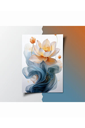 Çerçevesiz Poster, Soyut Modern Çiçek 3'lü Poster Seti,Turuncu,Mavi Dekoratif Duvar Posteri