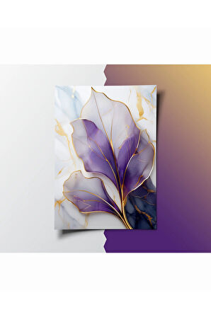 Çerçevesiz Poster 2 Adet Mor Çiçek Desen Temalı Dijital Baskılı Çerçeve, Tablo İçin Poster
