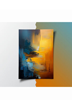 Çerçevesiz Poster, Soyut Modern Sarı,Mavi,Turkuaz Yağlı Boya Efektli, Dijital Baskı 3'lü Set