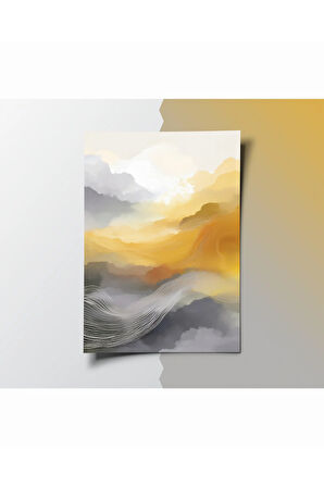 Çerçevesiz Poster 2'li Set, Soyut Gün Batımı ve Yelkenli Tekne Temalı Modern Dekorasyon