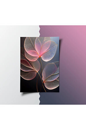 Çerçevesiz Poster 2'li Set, Soyut Minimal Şeffaf Yaprak,Çiçek Desenli,Modern Dekorasyon