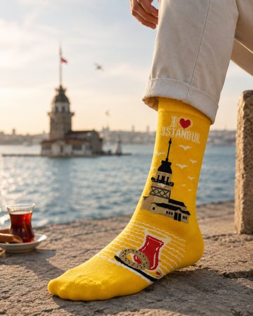 Carnaval Kız Kulesi Simit ve Çay Unisex Soket Çorap
