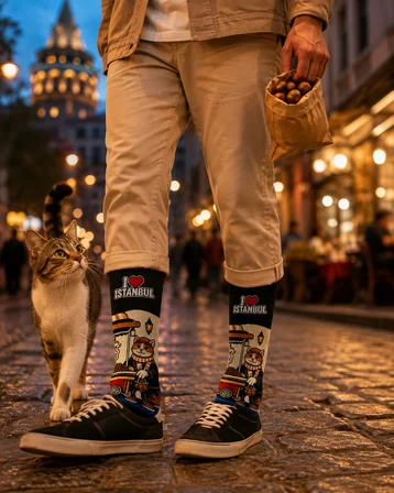 Carnaval İstanbul Kestane Satıcısı Kedi Unisex Soket Çorap