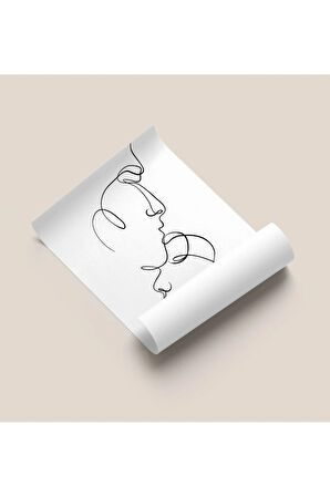 Çizgisel Çerçevesiz Poster Erkek ve Kadın - Dijital Baskı - Soyut Çizgisel Temalı Poster