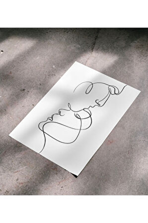 Çizgisel Çerçevesiz Poster Erkek ve Kadın - Dijital Baskı - Soyut Çizgisel Temalı Poster