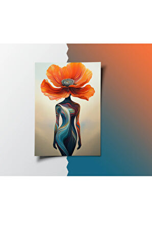 Çerçevesiz Poster, Dijital Baskı Soyut Kadın ve Çiçek Temalı Poster, Ofis, Salon Dekorasyon