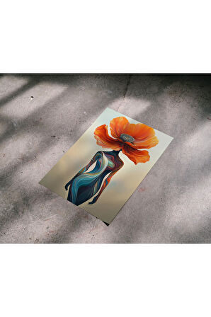 Çerçevesiz Poster, Dijital Baskı Soyut Kadın ve Çiçek Temalı Poster, Ofis, Salon Dekorasyon