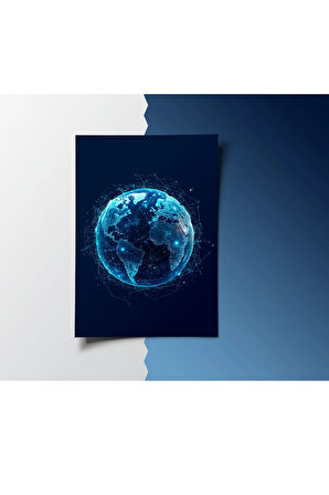 Çerçevesiz Poster, Dijital Baskı Dijital Ağ Dünya Temalı Poster, Ofis, Mutfak Dekorasyon