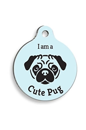 Mavi Pug Yuvarlak Köpek Künyesi