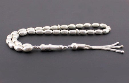 Kalem İşçilikli Arpa Kesim 925 Ayar Gümüş Tesbih (M-1)