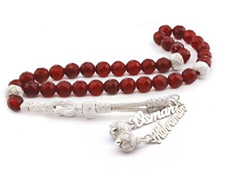 1000 Ayar Kazaz İsim Yazılı Püsküllü Fasetalı Kesim Akik Doğaltaş Tesbih