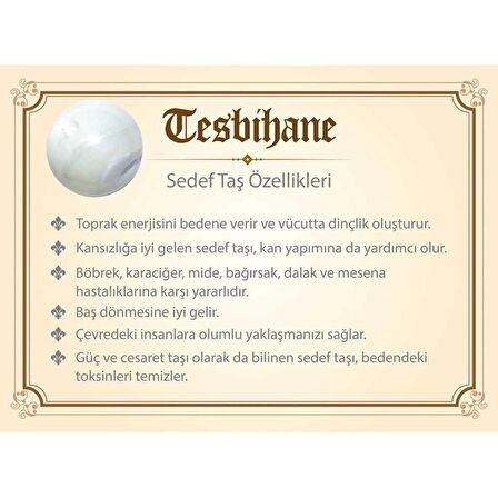 1000 Ayar Gümüş Kazaz Püsküllü Küre Kesim Sarı Sedef Doğaltaş Tesbih