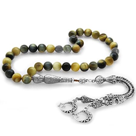 Kararmaz Metal Püsküllü Küre Kesim Karışık Renk Kaplangözü Doğaltaş Tesbih