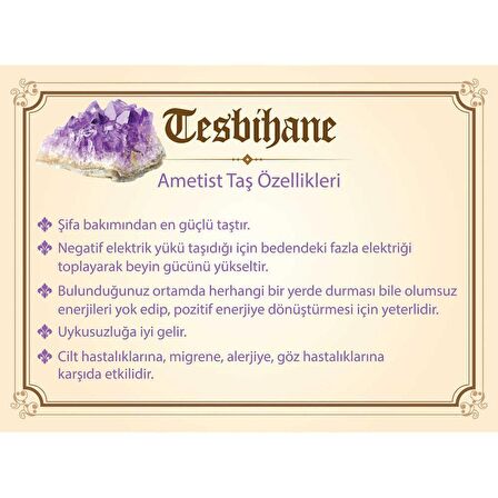 1000 Ayar Gümüş Kazaz Püsküllü Küre Kesim Ametist Doğaltaş Tesbih