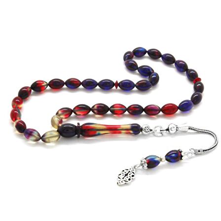 925 Ayar Gümüş Püsküllü Bilek Boy Süzme Bonibon Ateş Kehribar Tesbih