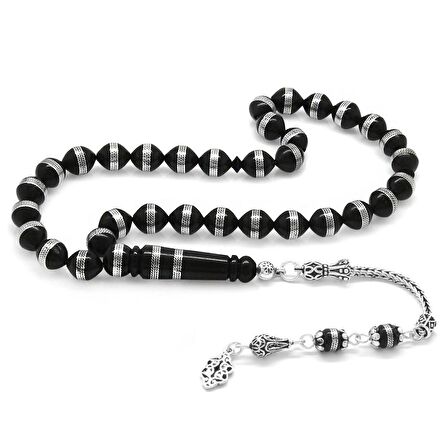 925 Ayar Gümüş Püsküllü Çift Sıra Sarmal Metal İşlemeli İstanbul Kesim Kuka Tesbih