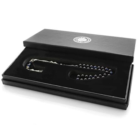 Kararmaz Metal Ayyıldız Püsküllü Küre Kesim Mavi-Siyah Sıkma Kehribar Tesbih