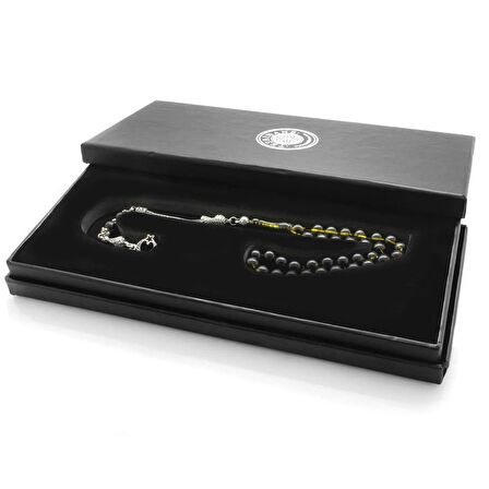 Kararmaz Metal Ayyıldız Püsküllü Küre Kesim Sarı-Siyah Ateş Kehribar Tesbih