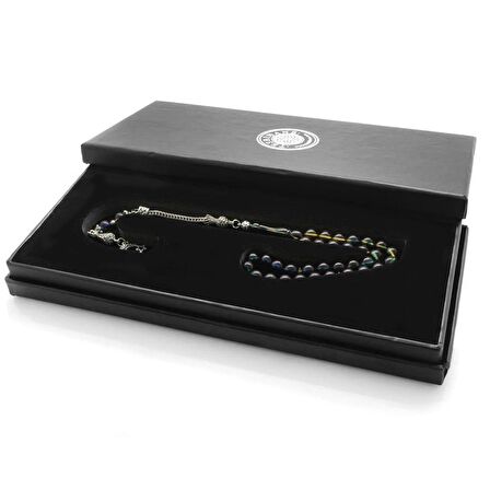 Kararmaz Metal Ayyıldız Püsküllü Küre Kesim Süzme Mavi-Beyaz Ateş Kehribar Tesbih