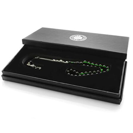 Kararmaz Metal Ayyıldız Püsküllü Küre Kesim Yeşil-Siyah Ateş Kehribar Tesbih