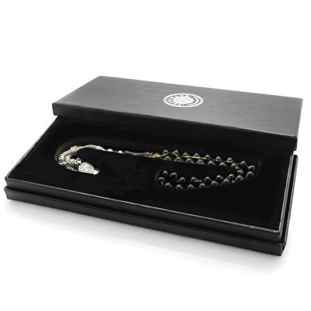 Kararmaz Metal Mecidiye Püsküllü İstanbul Kesim Süzme Beyaz-Siyah Ateş Kehribar Tesbih