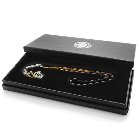 Kararmaz Metal Ayyıldız Püsküllü Arpa Kesim Süzme Bala-Siyah Ateş Kehribar Tesbih