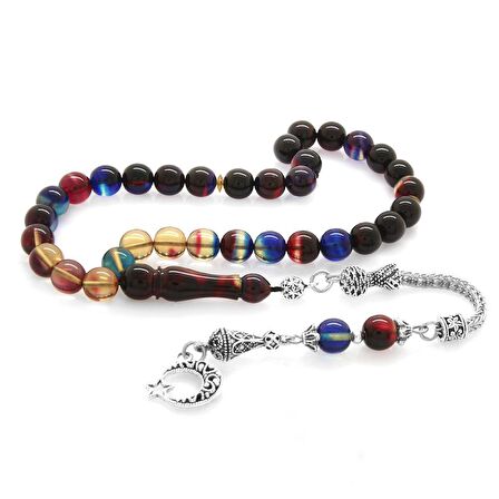 Kararmaz Metal Ayyıldız Püsküllü Küre Kesim Süzme Bonibon Ateş Kehribar Tesbih