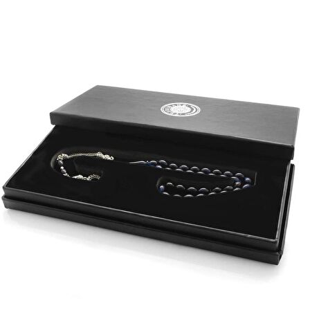 Ayyıldız Kararmaz Metal Püsküllü Arpa Kesim Mavi-Siyah Sıkma Kehribar Tesbih